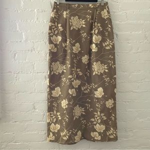 Ali Miles Maxi Length Floral Skirt Linen Blend Tan Cream Womens Size 10 Pockets